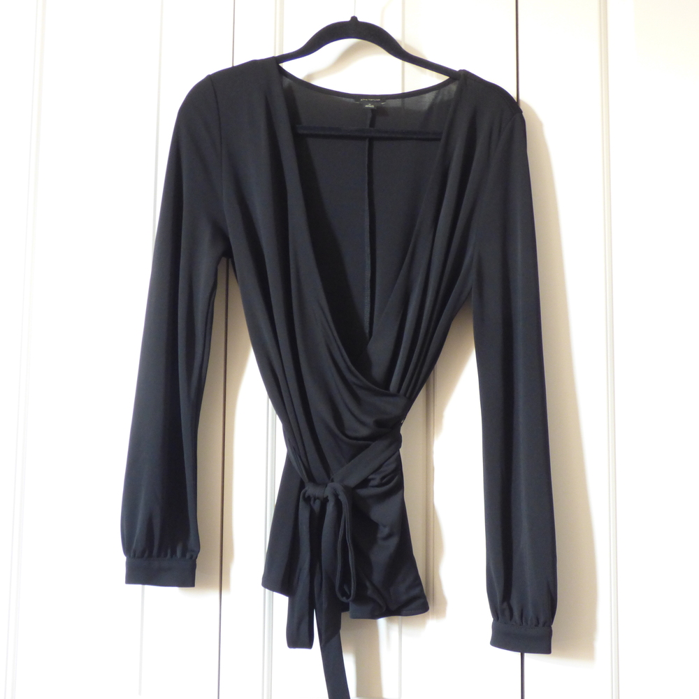 Ann Taylor Wrap Top with Tie in Black